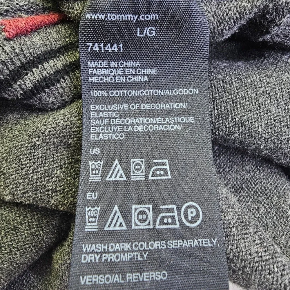 Tommy Hilfiger Mens V-Neck Sweater Charcoal Gray Heather Knit Logo Size Large